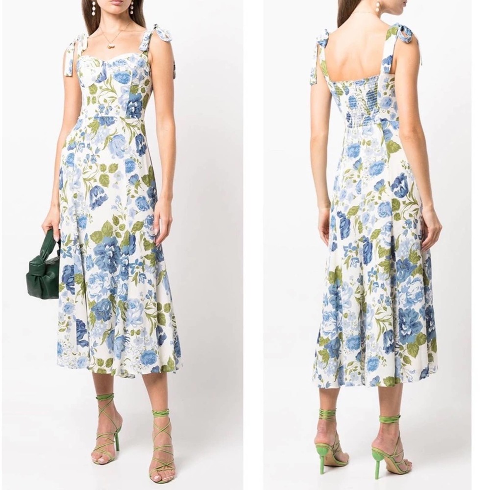 Reformation Blue Floral Nadira Midi Dress Size 10